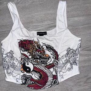 Streetwear Society White and red dragon tattoo corset top large